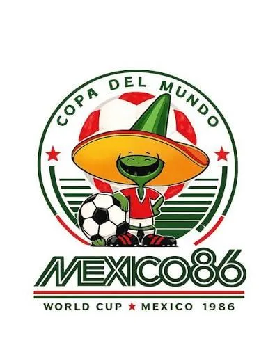 The official Mexico 86 World Cup logo, with the Pique mascot in a sombrero holding a football